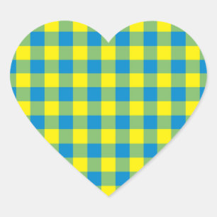 Blauw Geel Groen Geruit Schachbrett Motief Hart Sticker