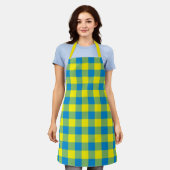 Blauw Geel Groen Geruit Schachbrett Motief Schort (Gedragen)