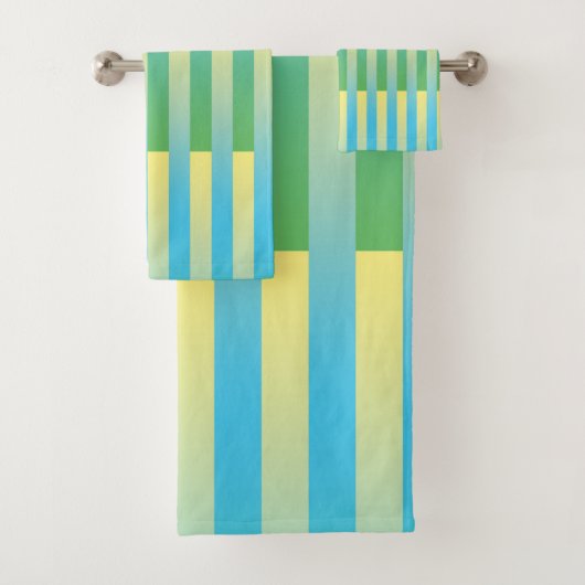 Blauw geel groen gestreept patroon bad handdoek (Insitu)
