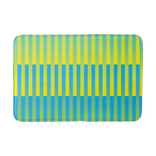 Blauw geel groen gestreept patroon badmat (Voorkant)