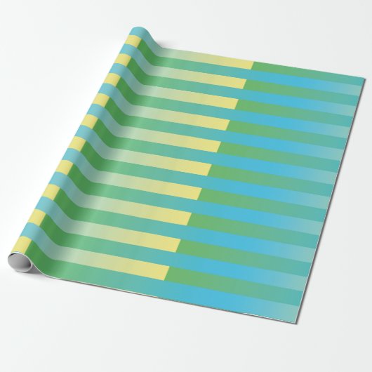 Blauw geel groen gestreept patroon cadeaupapier (Uitgerold)