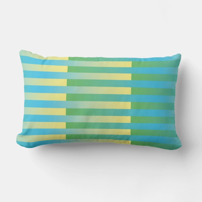 Blauw geel groen gestreept patroon kussen (Voorkant)