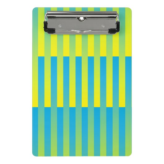 Blauw geel groen gestreept patroon mini klembord (Voorkant)
