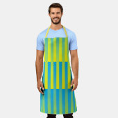 Blauw geel groen gestreept patroon schort (Gedragen)