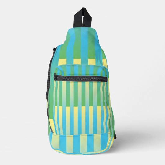 Blauw Geel Groen Gestreept Patroon Sling Bag (Voorkant)
