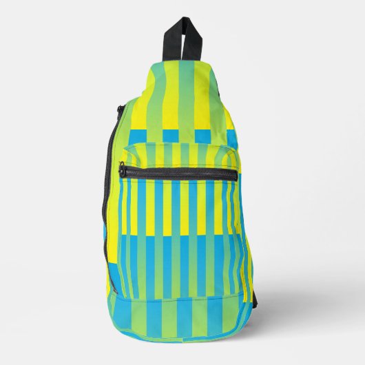 Blauw geel groen gestreept patroon sling bag (Voorkant)