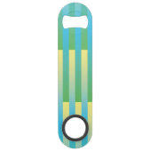 Blauw geel groen gestreept patroon speed flessenopener (Achterkant)