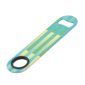 Blauw geel groen gestreept patroon speed flessenopener (Achterkant Gekanteld)
