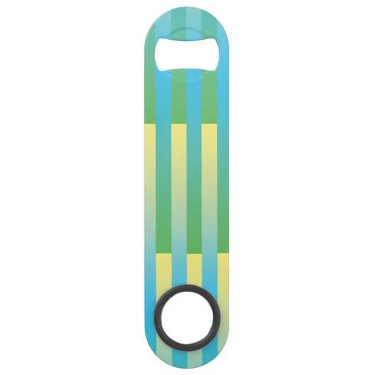 Blauw geel groen gestreept patroon speed flessenopener (Voorkant)