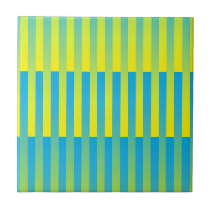 Blauw geel groen gestreept patroon tegeltje