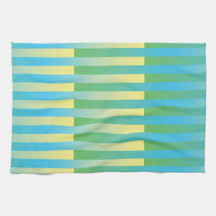 Blauw geel groen gestreept patroon theedoek