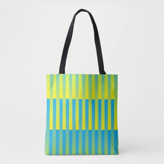 Blauw geel groen gestreept patroon tote bag (Voorkant)