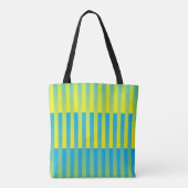 Blauw geel groen gestreept patroon tote bag (Achterkant)