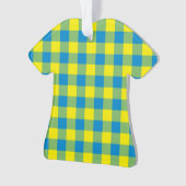 Blauw Geel Groen Gestreepte Geruite Patroon Ornament (voorkant)