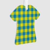 Blauw Geel Groen Gestreepte Geruite Patroon Ornament (voorkant)