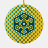  Blauw Geel Groen Ottomaans Turks Hexagon Keramisch Ornament (Voorkant)