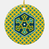  Blauw Geel Groen Ottomaans Turks Hexagon Keramisch Ornament (Achterkant)