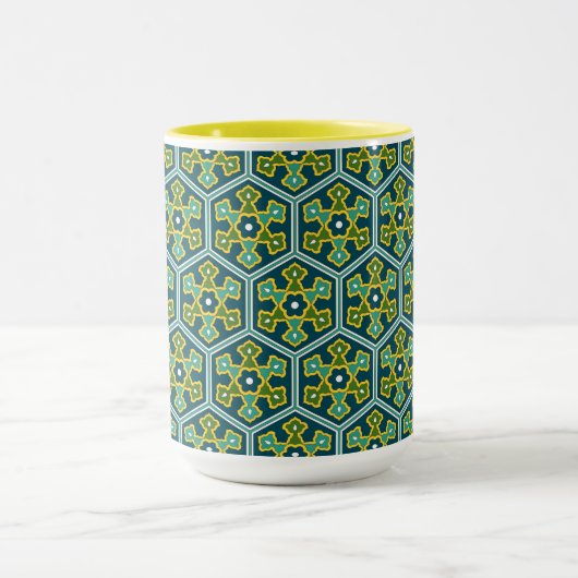  Blauw Geel Groen Ottomaans Turks Hexagon Mok (Midden)