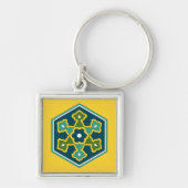  Blauw Geel Groen Ottomaans Turks Hexagon Sleutelhanger (Voorkant)