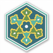  Blauw Geel Groen Ottomaans Turks Hexagon Sticker (Voorkant)