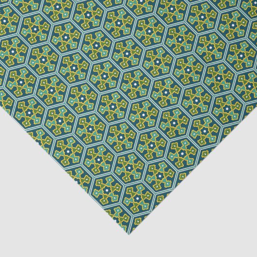 Blauw Geel Groen Ottomaans Turks Hexagon Tissuepapier (Detail)