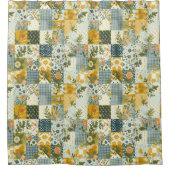 Blauw Geel Groen Patchwork Dekbed Bloem Motief Ret Douchegordijn (Voorkant)