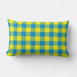 Blauw Geel Groen Plakken Checker Patroon Kussen