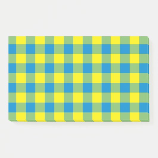 Blauw Geel Groen Plakken Checker Patroon Post-it® Notes (Voorkant)