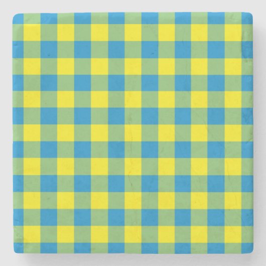Blauw Geel Groen Plakken Checker Patroon Stenen Onderzetter (Voorkant)