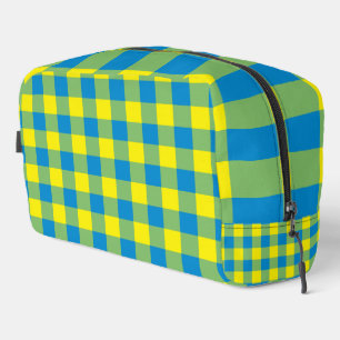 Blauw Geel Groen Plakken Checker Patroon Toiletart Toilettasje