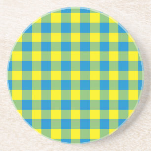 Blauw Geel Groen Plakken Checker Patroon Zandsteen Onderzetter