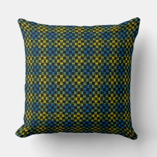 Blauw Geel Groen Plakken Checker Weefpatroon Kussen