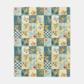 Blauw Geel Groen Quilt Patchwork Gingham Bloemmoti Fleece Deken (Voorkant)