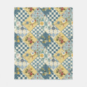 Blauw Geel Groen Quilt Patchwork Gingham Bloemmoti Fleece Deken (Voorkant)