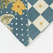 Blauw Geel Groen Quilt Patchwork Gingham Bloemmoti Fleece Deken (Hoek)
