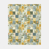 Blauw Geel Groen Quilt Patchwork Gingham Bloemmoti Fleece Deken (Voorkant)