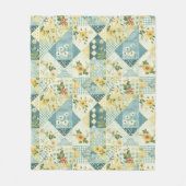 Blauw Geel Groen Quilt Patchwork Gingham Bloemmoti Fleece Deken (Voorkant)