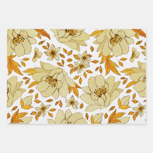 Blauw Geel Groen Sinaasappel Bloempatroon Inpakpapier Vel (Voorkant 3)