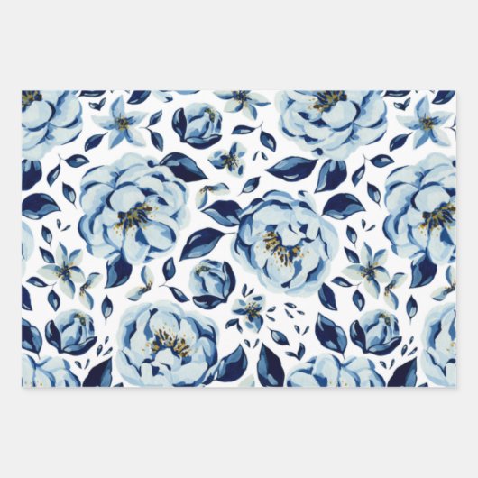 Blauw Geel Groen Sinaasappel Bloempatroon Inpakpapier Vel (Voorkant 2)