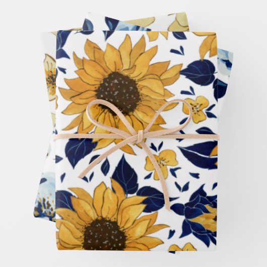 Blauw Geel Groen Sinaasappel Bloempatroon Inpakpapier Vel (In situ)