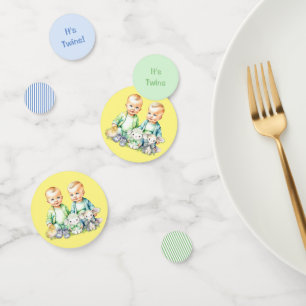 Blauw Geel Groen Twin Boys Theme Baby shower Confetti