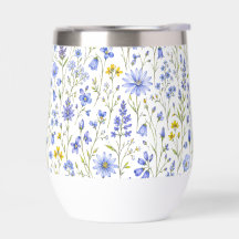 Blauw Geel Groen Waterverf Wildbloem Patroon