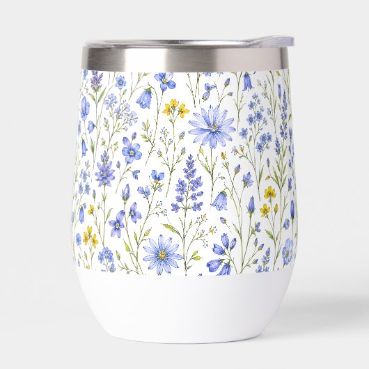 Blauw Geel Groen Waterverf Wildbloem Patroon (Links)