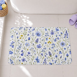 Blauw Geel Groen Waterverf Wildbloem Patroon Badmat