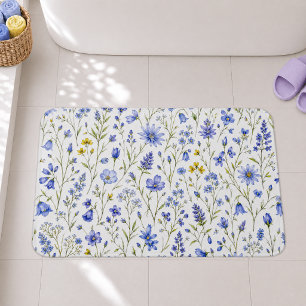 Blauw Geel Groen Waterverf Wildbloem Patroon Badmat