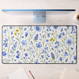 Blauw Geel Groen Waterverf Wildbloem Patroon Bureaumat