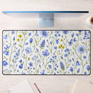 Blauw Geel Groen Waterverf Wildbloem Patroon Bureaumat