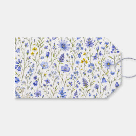 Blauw Geel Groen Waterverf Wildbloem Patroon Cadeaulabel