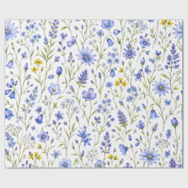 Blauw Geel Groen Waterverf Wildbloem Patroon Cadeaupapier