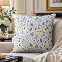 Blauw Geel Groen Waterverf Wildbloem Patroon